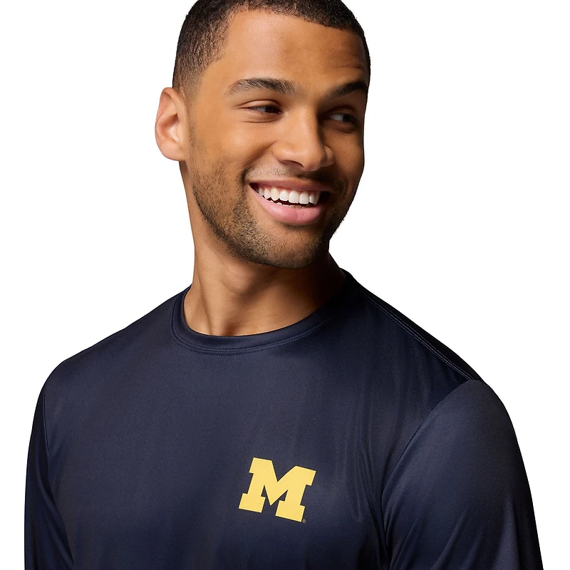 Men's Columbia  Navy Michigan Wolverines PHG Terminal Shot 3-Hit Long Sleeve T-Shirt
