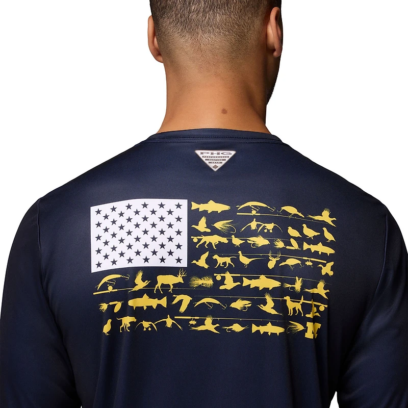 T-shirt à manches longues Columbia bleu marine Michigan Wolverines PHG Terminal Shot 3-Hit pour homme