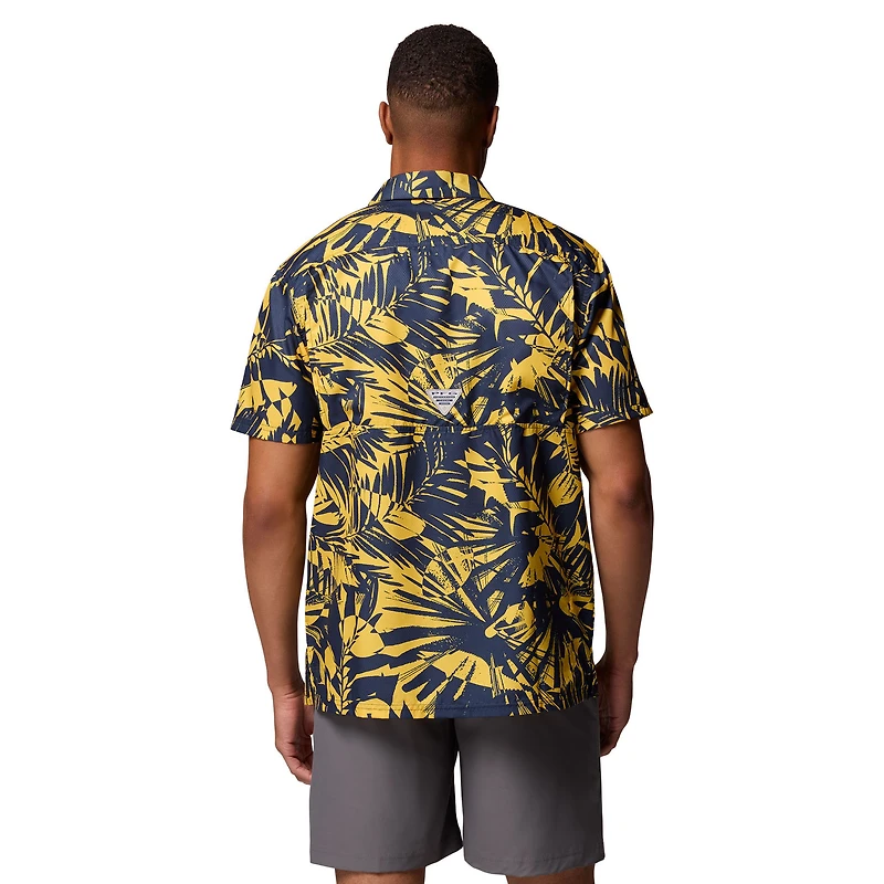 Chemise boutonnée Columbia bleu marine Michigan Wolverines Super Slack Tide Omni-Wick pour homme