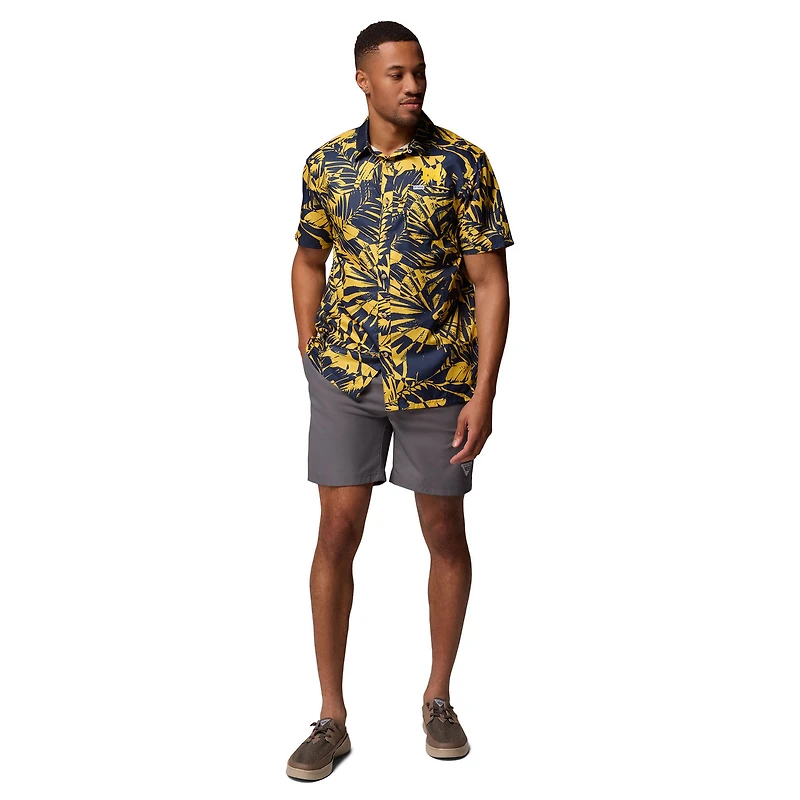 Chemise boutonnée Columbia bleu marine Michigan Wolverines Super Slack Tide Omni-Wick pour homme