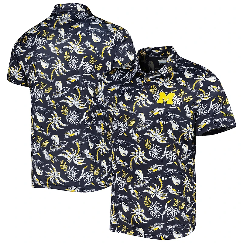 Polo pour homme Columbia Navy Michigan Wolverines Super Terminal Tackle Omni-Shade