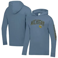 Men's ComfortWash  Blue Michigan Wolverines Long Sleeve Hooded T-Shirt