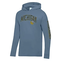 T-shirt à capuche manches longues bleu ComfortWash pour homme des Wolverines du Michigan