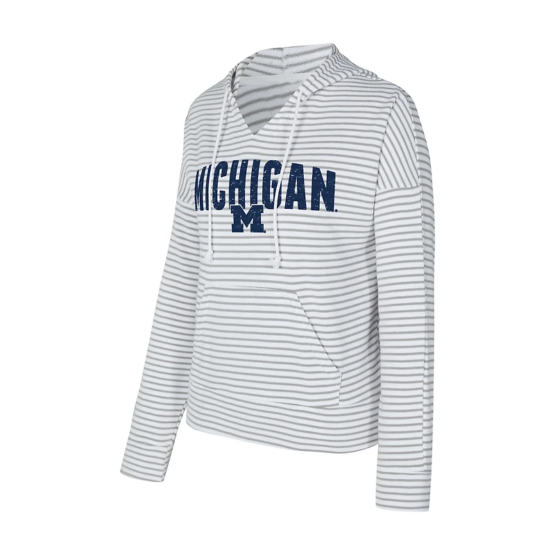 Men's Concepts Sport  White/Gray Michigan Wolverines French Terry Striped V-Neck Pullover Hoodie