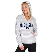 Men's Concepts Sport  White/Gray Michigan Wolverines French Terry Striped V-Neck Pullover Hoodie