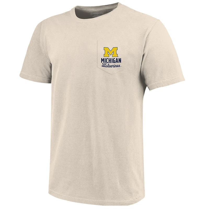 T-shirt crème à poche essentiel pour homme, motif mascotte des Wolverines du Michigan, taille grande et