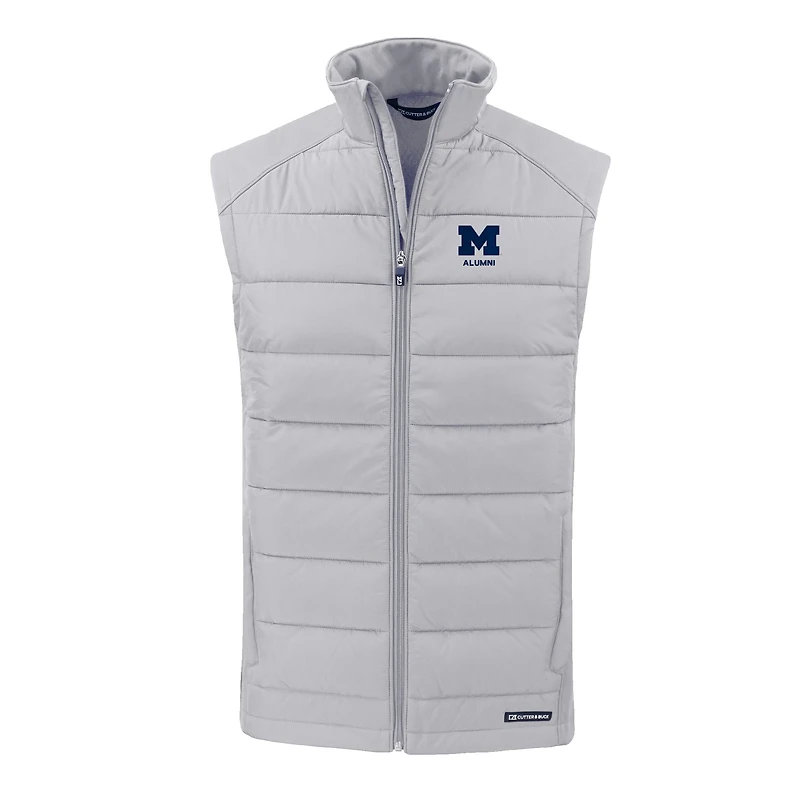 Men's Cutter & Buck Gray Michigan Wolverines Evoke Hybrid Eco Softshell Recycled Full-Zip Vest
