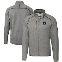 Men's Cutter & Buck  Heather Gray Michigan Wolverines Alumni Logo Mainsail Sweater-Knit Full-Zip Jacket