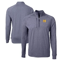 Men's Cutter & Buck  Heather Navy Michigan Wolverines Alumni Logo Adapt Eco Knit Heathered Recycled Quarter-Zip Pullover Top