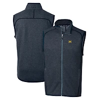 Men's Cutter & Buck Heather Navy Michigan Wolverines Mainsail Sweater-Knit Full-Zip Vest