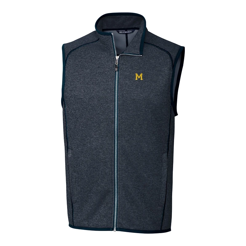 Men's Cutter & Buck Heather Navy Michigan Wolverines Mainsail Sweater-Knit Full-Zip Vest
