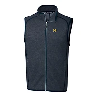 Men's Cutter & Buck Heather Navy Michigan Wolverines Mainsail Sweater-Knit Full-Zip Vest