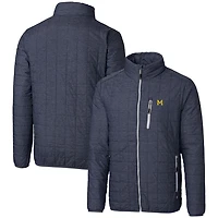 Doudoune isolante entièrement zippée Rainier PrimaLoft Eco pour homme, bleu marine chiné, avec logo de l'équipe Michigan Wolverines, taille grande et