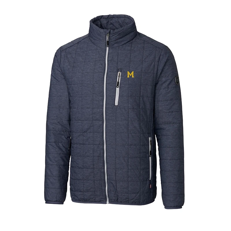 Doudoune isolante entièrement zippée Rainier PrimaLoft Eco pour homme, bleu marine chiné, avec logo de l'équipe Michigan Wolverines, taille grande et