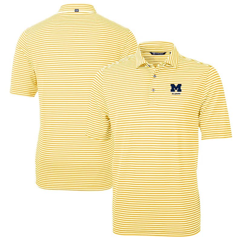 Polo recyclé à rayures et piqué écologique pour homme Cutter & Buck Maize Michigan Wolverines Alumni Logo Virtue