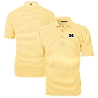 Polo recyclé à rayures et piqué écologique pour homme Cutter & Buck Maize Michigan Wolverines Alumni Logo Virtue