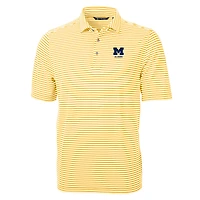 Men's Cutter & Buck  Maize Michigan Wolverines Alumni Logo Virtue Eco Pique Stripe Recycled Polo