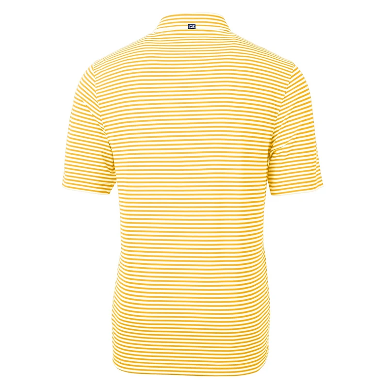 Men's Cutter & Buck Maize Michigan Wolverines Alumni Logo Virtue Eco Pique Stripe Recycled Polo