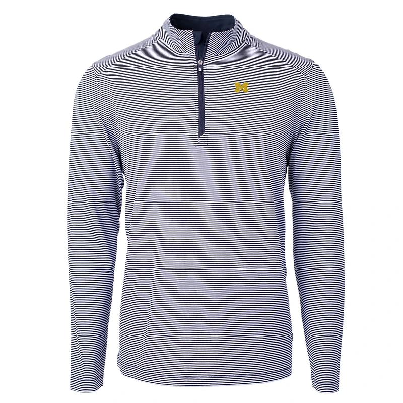 Pull-over zippé recyclé à micro-rayures et piqué écologique pour homme, bleu marine/blanc, des Michigan Wolverines, de taille grande taille, Cutter & Buck