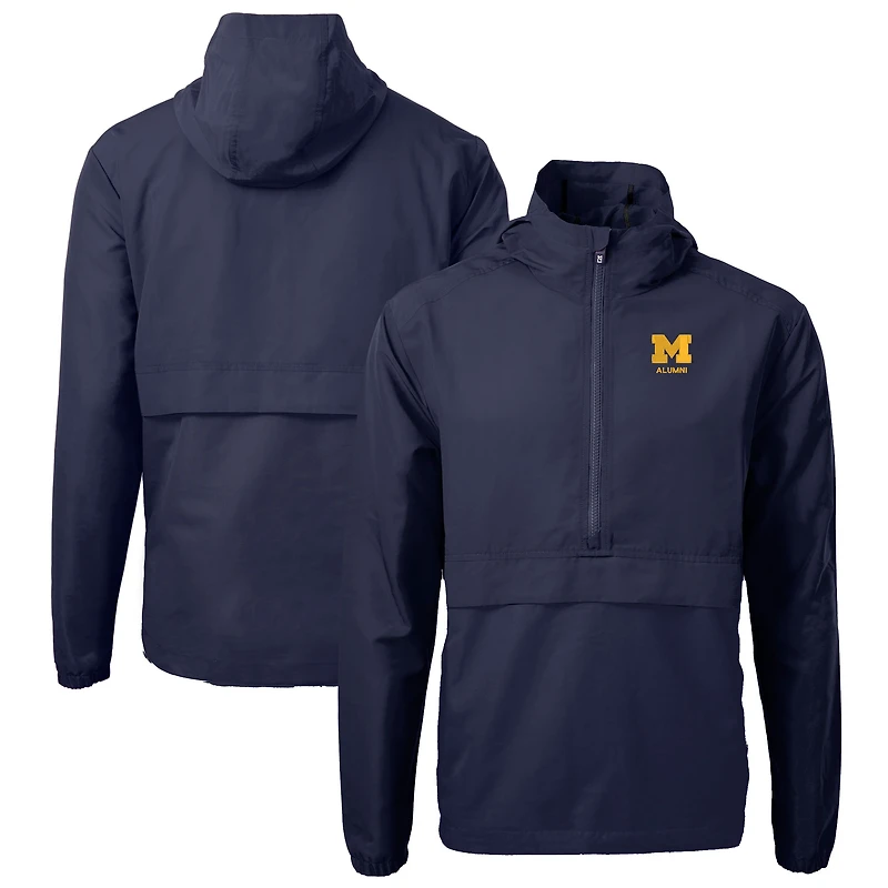 Veste anorak demi-zippée en tricot recyclé écologique avec logo Charter des anciens élèves Wolverines du Michigan pour homme, bleu marine, Cutter & Buck