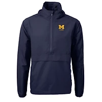 Veste anorak demi-zippée en tricot recyclé écologique avec logo Charter des anciens élèves Wolverines du Michigan pour homme, bleu marine, Cutter & Buck