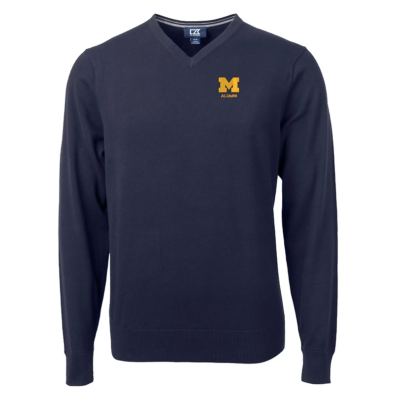 Pull à col en V bleu marine pour homme, coupeur et buck, logo des anciens Wolverines du Michigan, Lakemont Tri-Blend