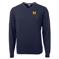 Pull à col en V bleu marine pour homme, coupeur et buck, logo des anciens Wolverines du Michigan, Lakemont Tri-Blend