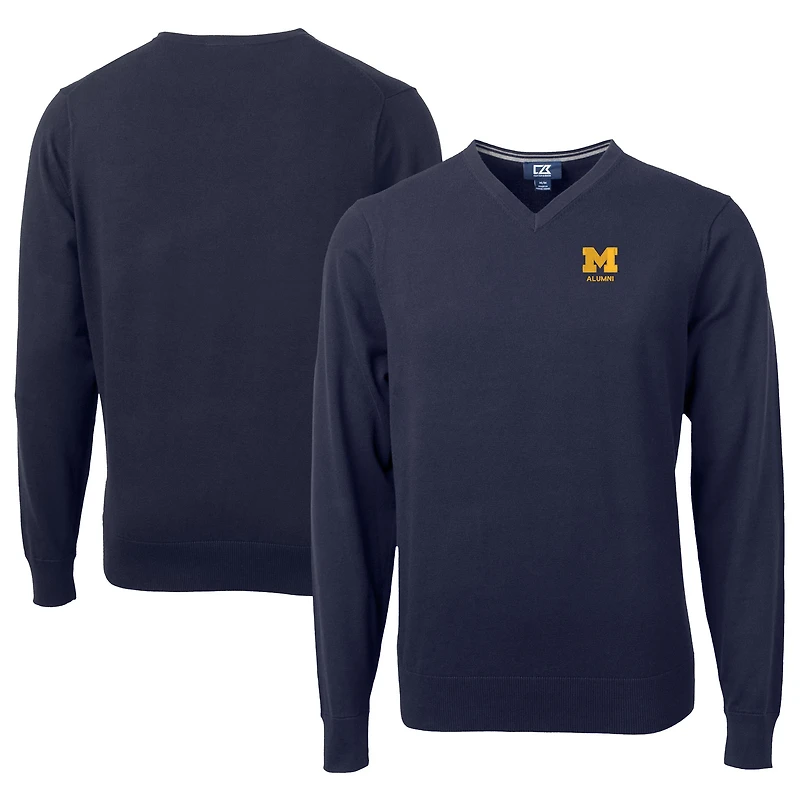 Pull à col en V bleu marine pour homme, coupeur et buck, logo des anciens Wolverines du Michigan, Lakemont Tri-Blend