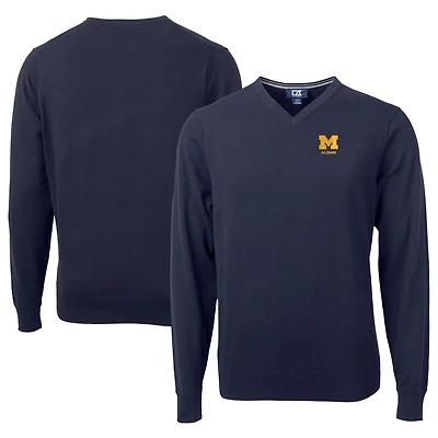 Pull à col en V bleu marine pour homme, coupeur et buck, logo des anciens Wolverines du Michigan, Lakemont Tri-Blend