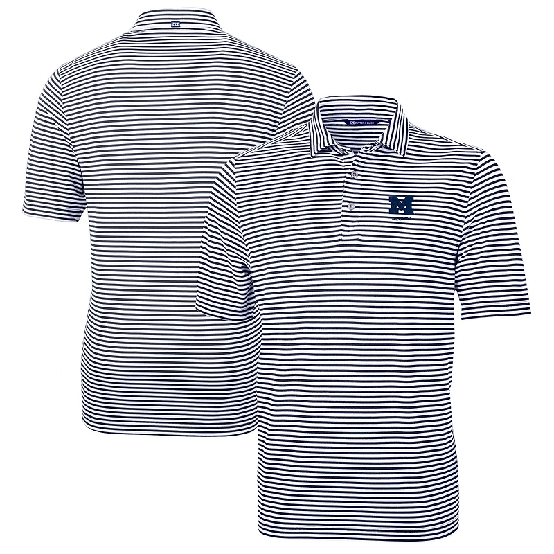 Men's Cutter & Buck  Navy Michigan Wolverines Alumni Logo Virtue Eco Pique Stripe Recycled Polo