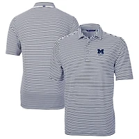 Men's Cutter & Buck  Maize Michigan Wolverines Alumni Logo Virtue Eco Pique Stripe Recycled Polo