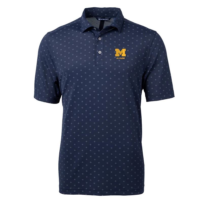Men's Cutter & Buck  Navy Michigan Wolverines Alumni Logo Virtue Eco Pique Tile Print Recycled Polo