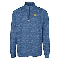 Men's Cutter & Buck Navy Michigan Wolverines Big Tall Traverse Camo Print Stretch Quarter-Zip Pullover Top