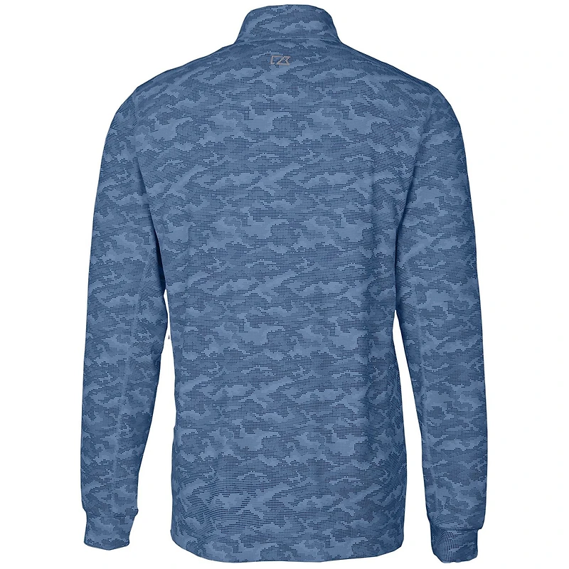 Men's Cutter & Buck Navy Michigan Wolverines Big Tall Traverse Camo Print Stretch Quarter-Zip Pullover Top