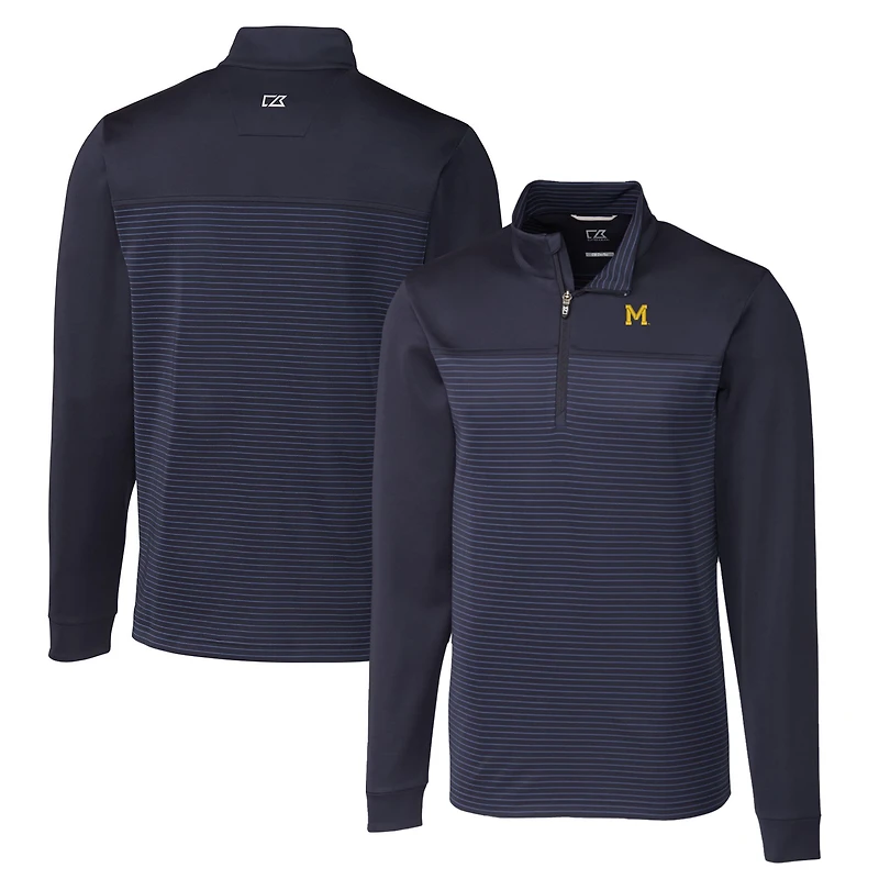 Pull-over extensible à rayures Traverse et fermeture éclair quart de tour pour homme, bleu marine, des Michigan Wolverines, grande taille