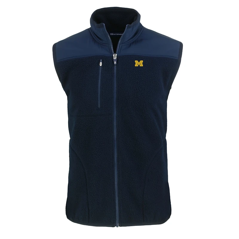 Men's Cutter & Buck  Navy Michigan Wolverines Cascade Eco Sherpa Fleece Full-Zip Vest