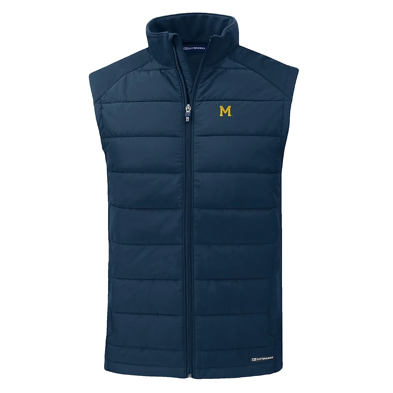 Gilet zippé intégral Cutter & Buck Navy Michigan Wolverines Evoke Hybrid Eco Softshell recyclé pour homme