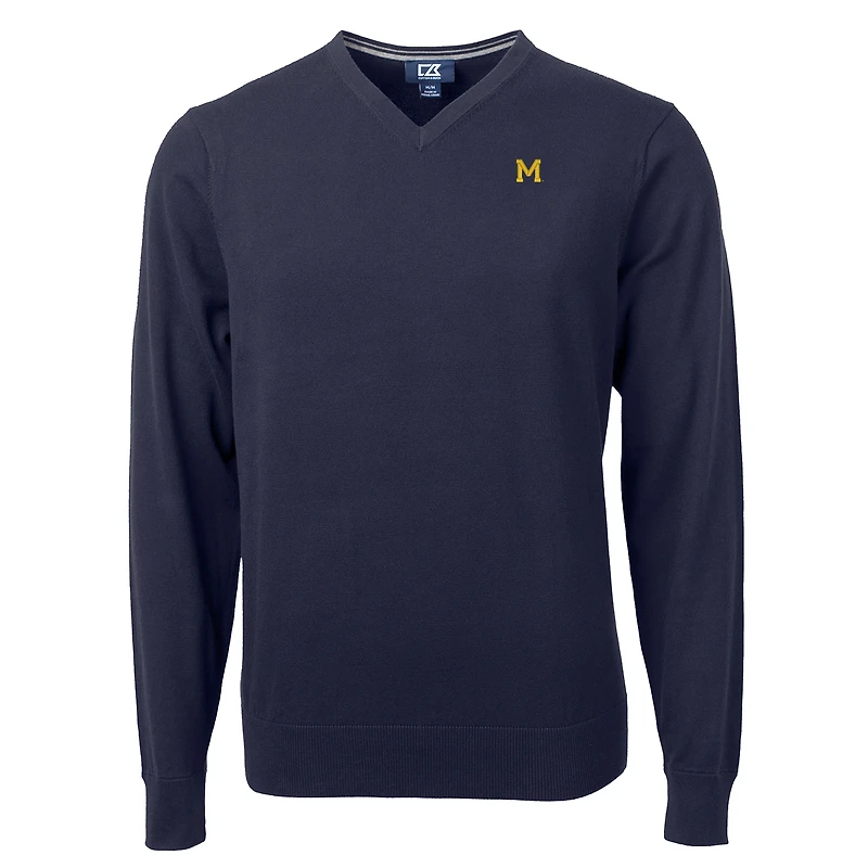 Pull-over à col en V mélange de trois matières bleu marine des Michigan Wolverines Lakemont Cutter & Buck pour homme