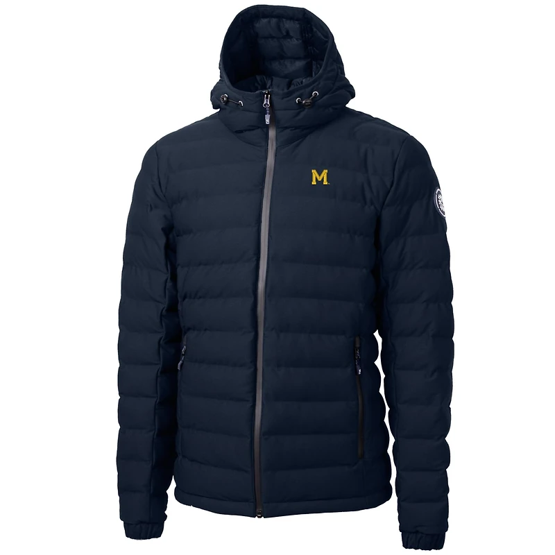 Veste matelassée isolante entièrement zippée pour homme Cutter & Buck bleu marine Michigan Wolverines Mission Ridge Repreve Eco