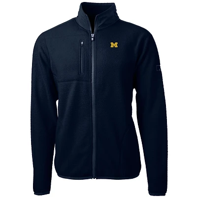 Men's Cutter & Buck Navy Michigan Wolverines Team Logo Cascade Eco Sherpa Fleece Full-Zip Jacket