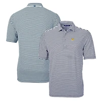 Men's Cutter & Buck Navy Michigan Wolverines Throwback Logo Virtue Eco Pique Stripe Recycled Polo