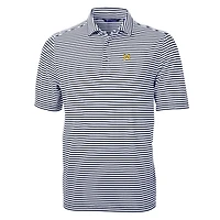 Men's Cutter & Buck Navy Michigan Wolverines Throwback Logo Virtue Eco Pique Stripe Recycled Polo