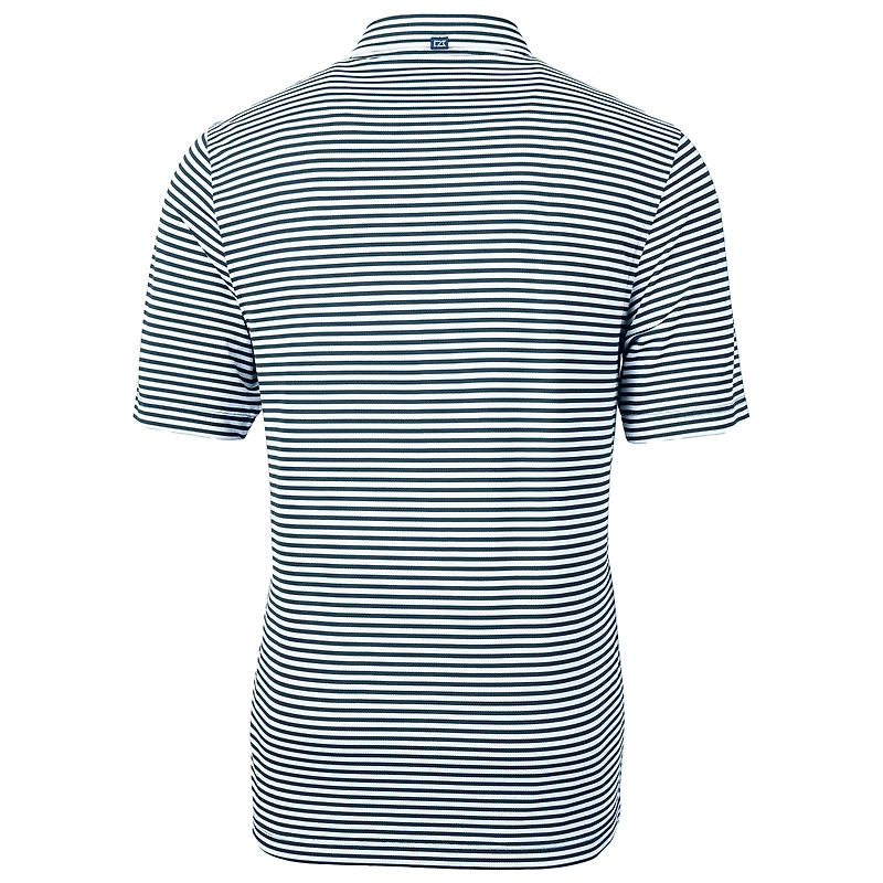 Men's Cutter & Buck Navy Michigan Wolverines Throwback Logo Virtue Eco Pique Stripe Recycled Polo