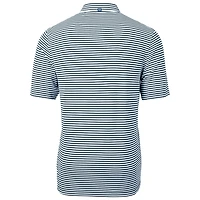 Men's Cutter & Buck Navy Michigan Wolverines Throwback Logo Virtue Eco Pique Stripe Recycled Polo
