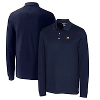 Men's Cutter & Buck Navy Michigan Wolverines Vault Advantage Tri-Blend Pique Big Tall Long Sleeve Polo