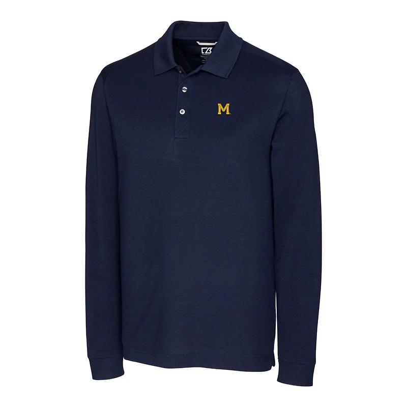Men's Cutter & Buck Navy Michigan Wolverines Vault Advantage Tri-Blend Pique Big Tall Long Sleeve Polo