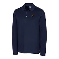 Men's Cutter & Buck Navy Michigan Wolverines Vault Advantage Tri-Blend Pique Big Tall Long Sleeve Polo