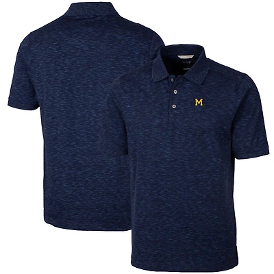 Men's Cutter & Buck Navy Michigan Wolverines Vault Advantage Tri-Blend Space Dye Big Tall Polo