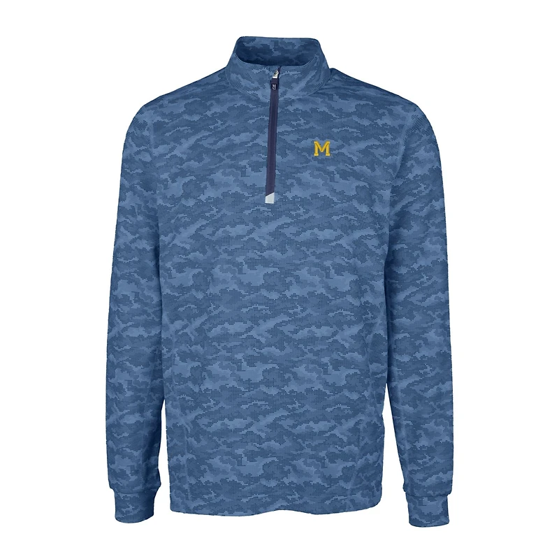 Pull-over extensible à fermeture éclair quart de tour pour homme, bleu marine, Michigan Wolverines Vault Traverse, imprimé camouflage, Cutter & Buck