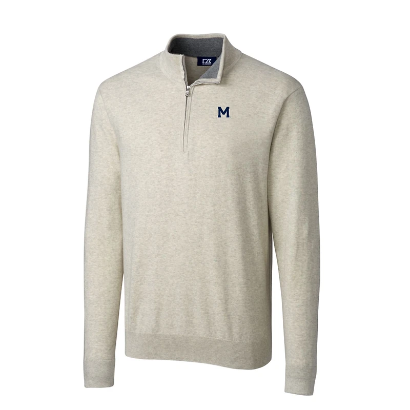 Men's Cutter & Buck Oatmeal Michigan Wolverines Lakemont Tri-Blend Big Tall Quarter-Zip Pullover Sweater